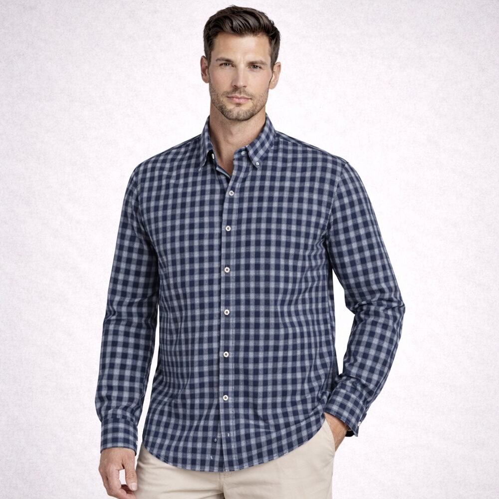 Bonobos Button Down Shirt Mens Large Slim Fit Blue White Plaid Long Sleeve